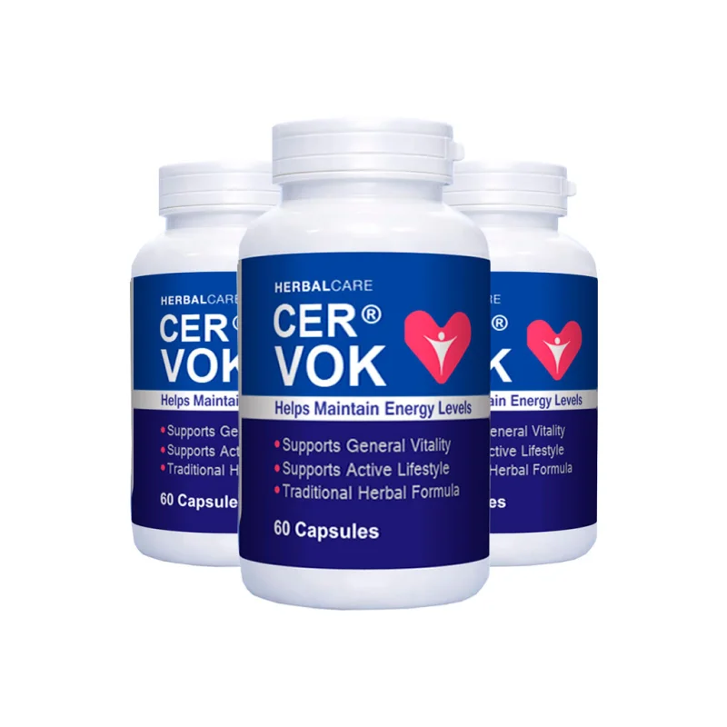 Cervok — three sealed bottles of the herbal capsules for men side by side