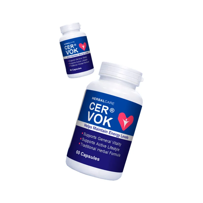 Cervok — bottle label showing the 60 capsules marking and the herbal formula line